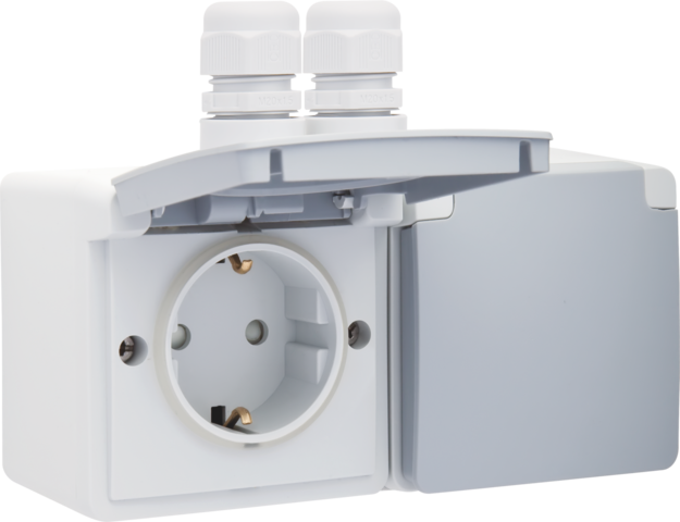Spuitwaterdicht dubbel horizontaall stopcontact 16 A/250VC met twee M20-ingangen